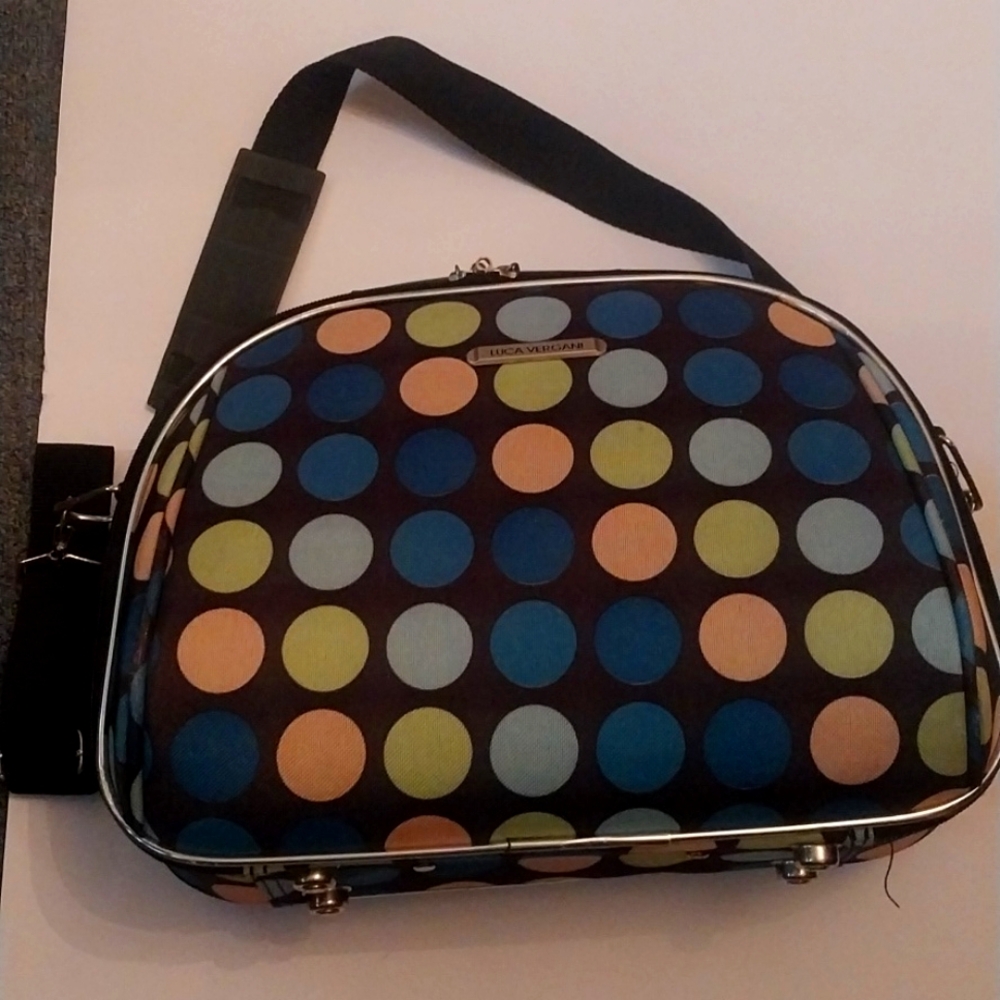 Luca Vergani Train Case Cosmetic Makeup Travel Bag Multi Color Polka Dot